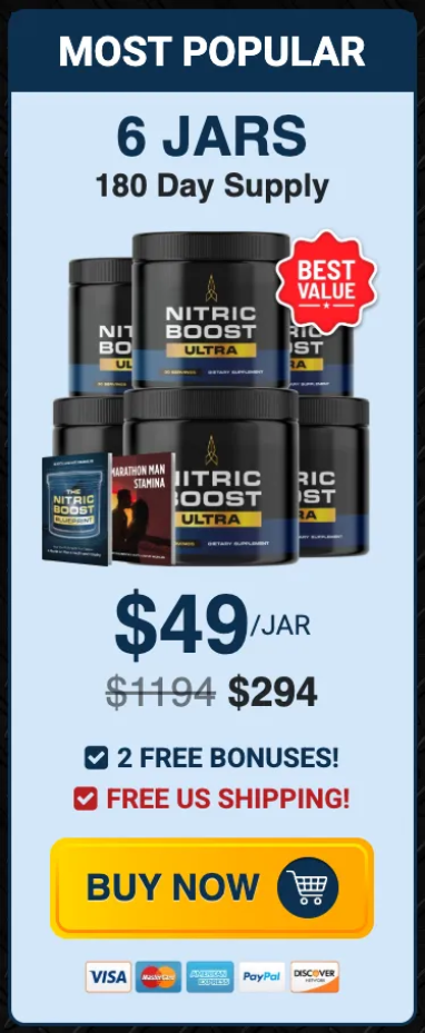 Nitric Boost 6-jar package providing the best value, maximum savings, and exclusive bonus gifts