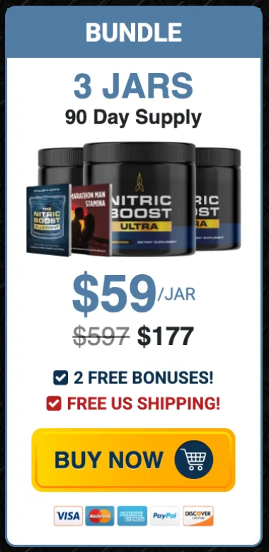 Nitric Boost 3-jar bundle with savings, free bonuses, and limited-time discount offer